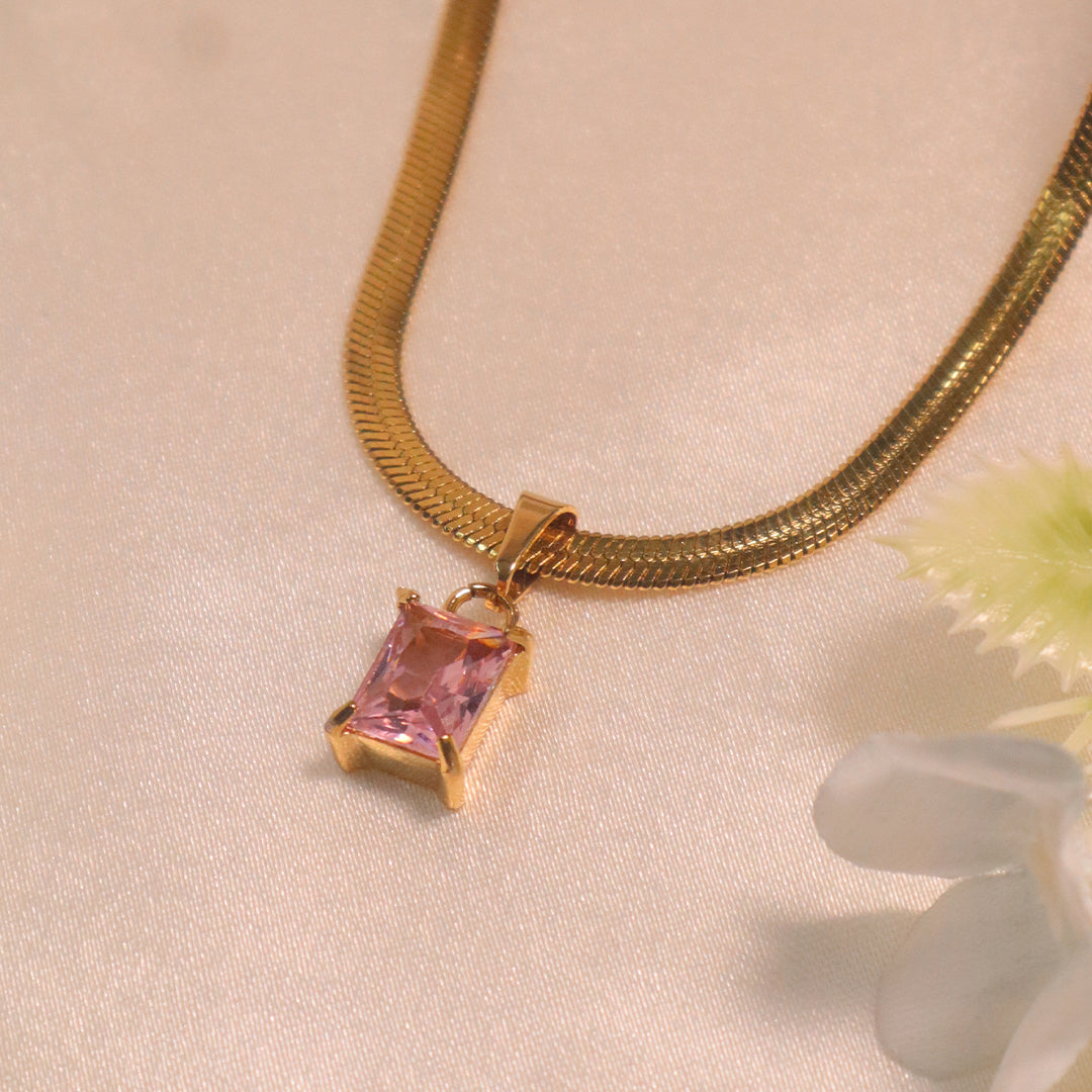 18k Gold Plated Stone Pendant Necklace ( Anti-Tarnish )