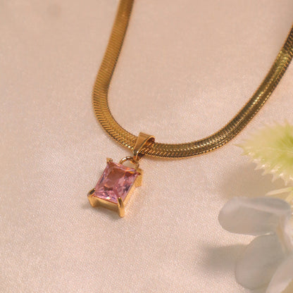 18k Gold Plated Stone Pendant Necklace ( Anti-Tarnish )