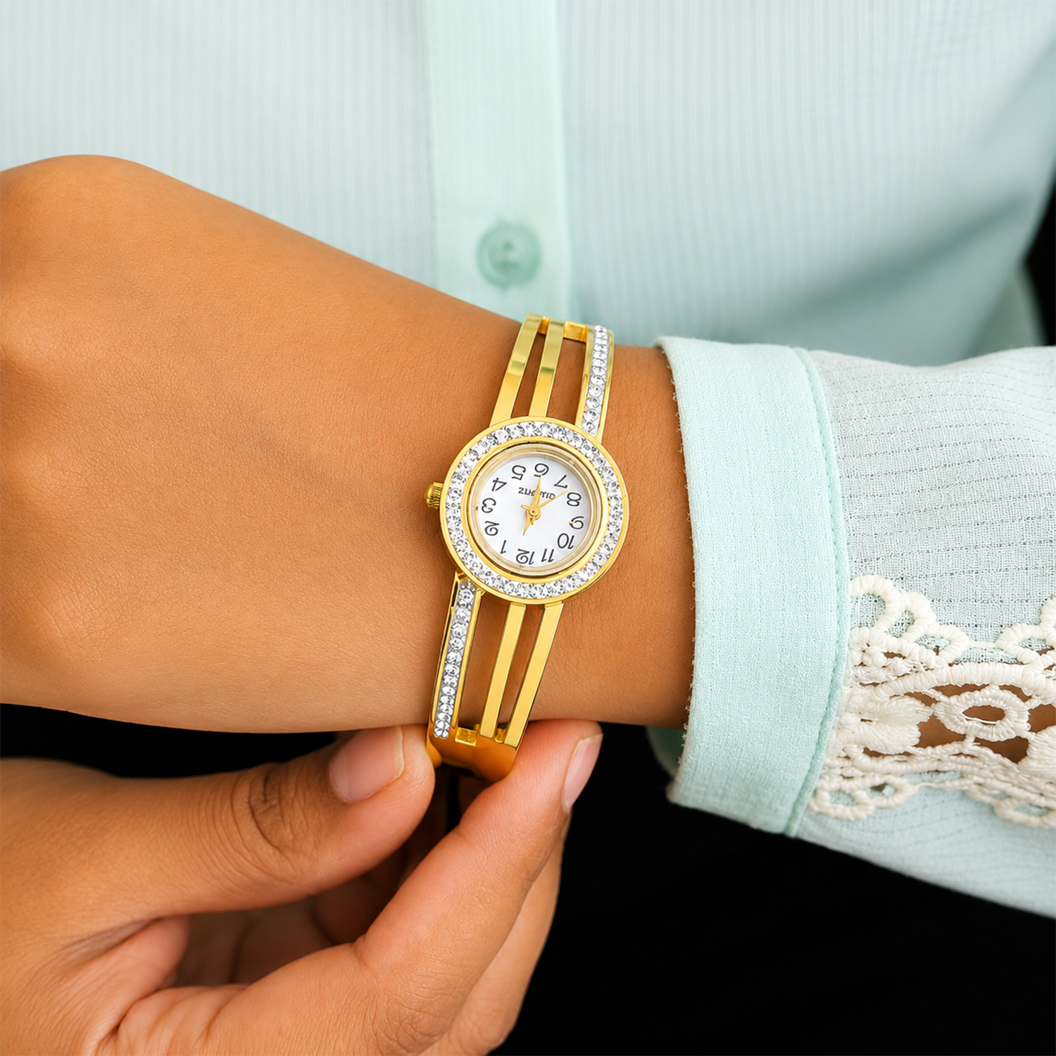 Classic Surgical Grade Design AD Studded Band Bracelet Watch For Girls & Women