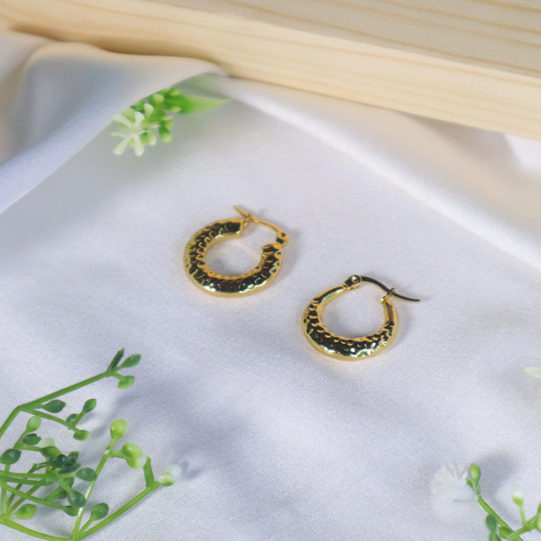18K Gold Plated Hammered Hoop Earrings