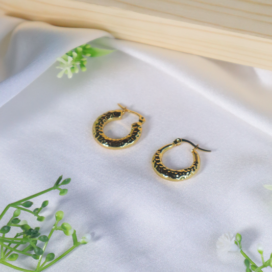18K Gold Plated Hammered Hoop Earrings