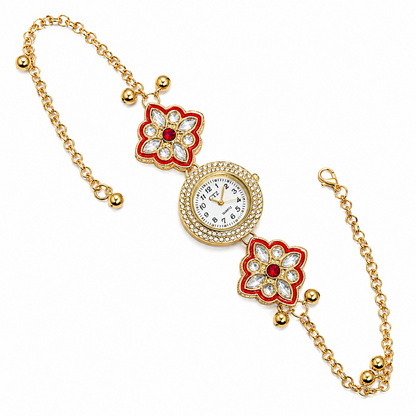 Floral Kundan Stone Kashmiri Watch for Women & Girls
