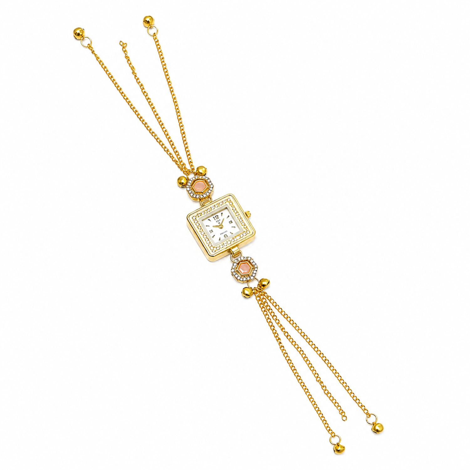 Gold Plated Square Dial Kashimiri Watch with CZ Stone Details