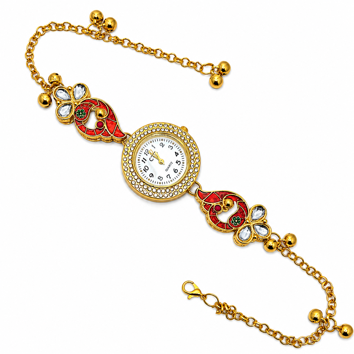 Floral Enamel Crystal Kashmiri Watch for Women & Girls