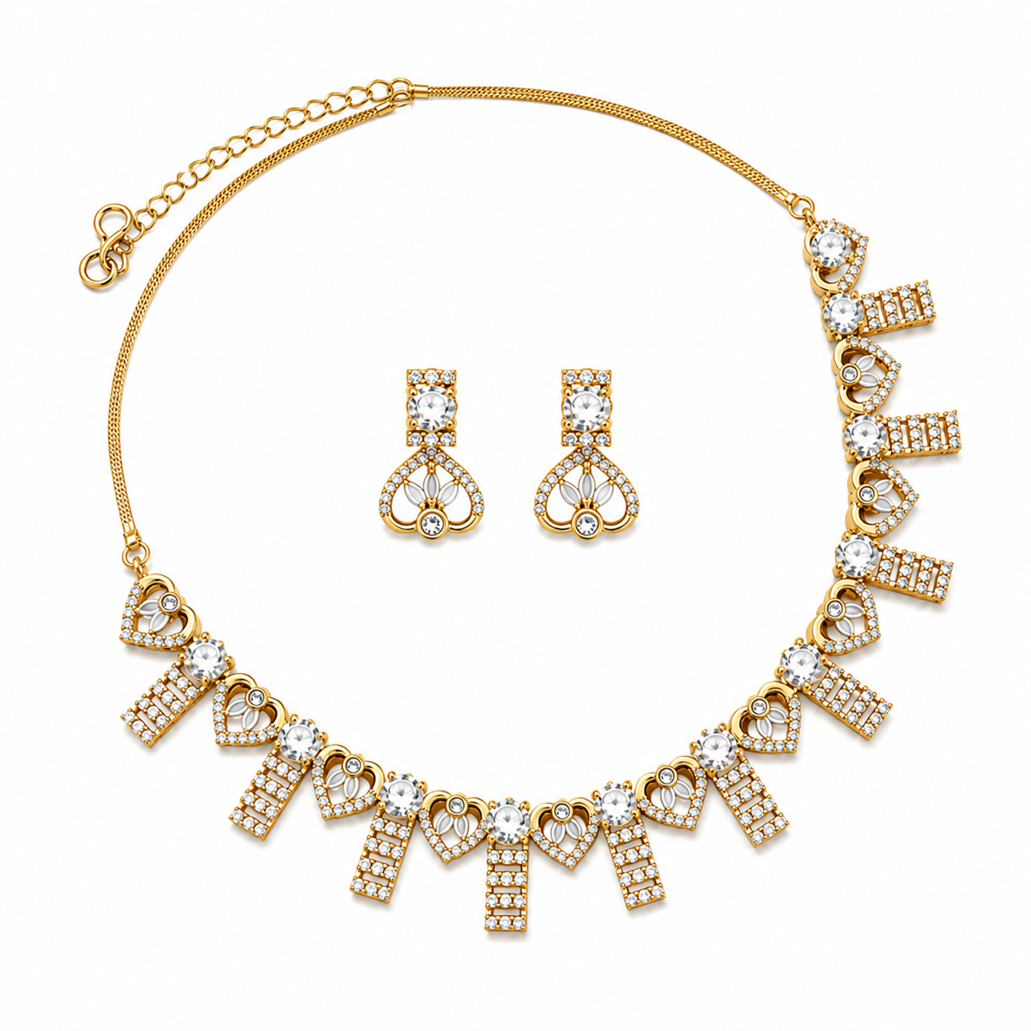 Enchanting AD Stone Heart Shape Necklace Set for Girls & Women's