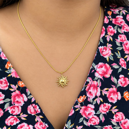 Gold Tone Sun Pendant with Chain for Girls and Women