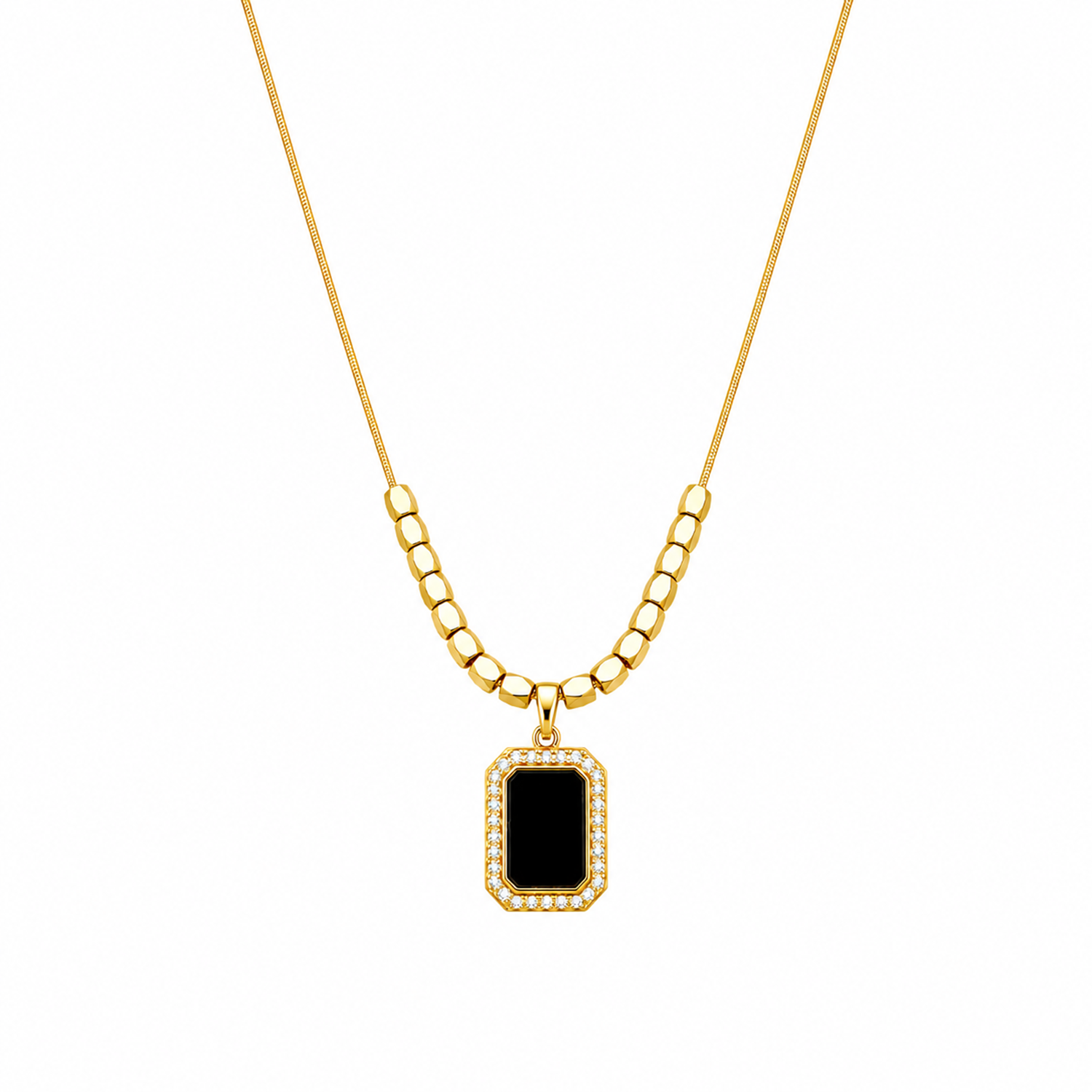 Rectangular Black Onyx Block CZ Stone Pendant for Girls & Women's