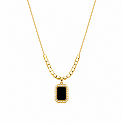 Rectangular Black Onyx Block CZ Stone Pendant for Girls & Women's