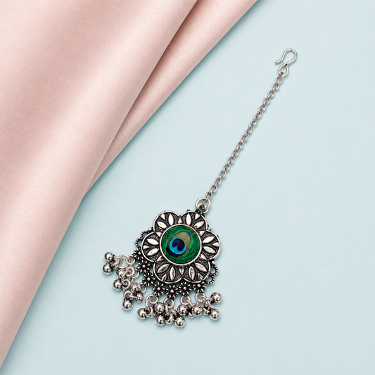 Oxidized Silver Flower Design Maang Tikka for Girls & Women