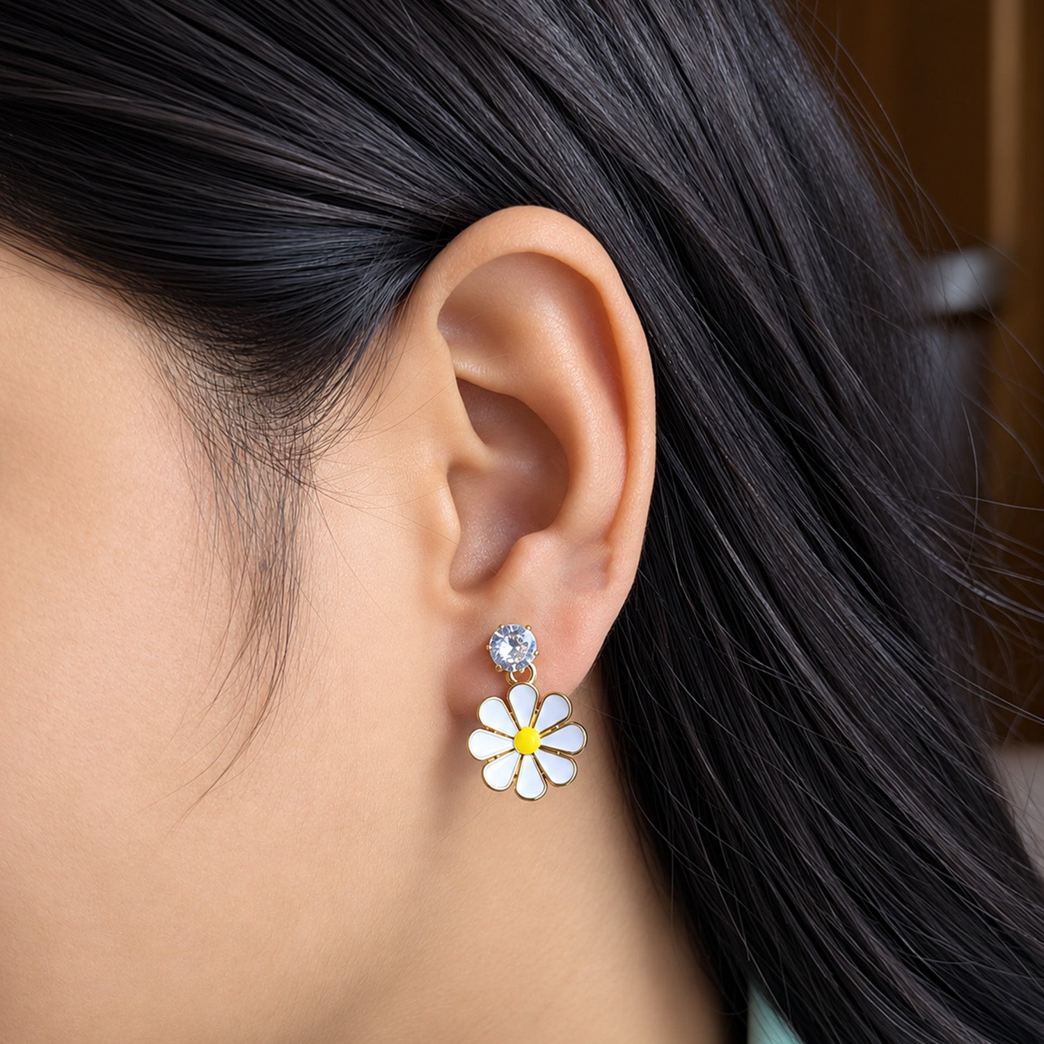 Charming Yellow Enamel Daisy Dangle Earrings for Girls & Women's