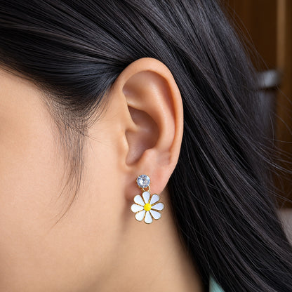 Charming Yellow Enamel Daisy Dangle Earrings for Girls & Women's