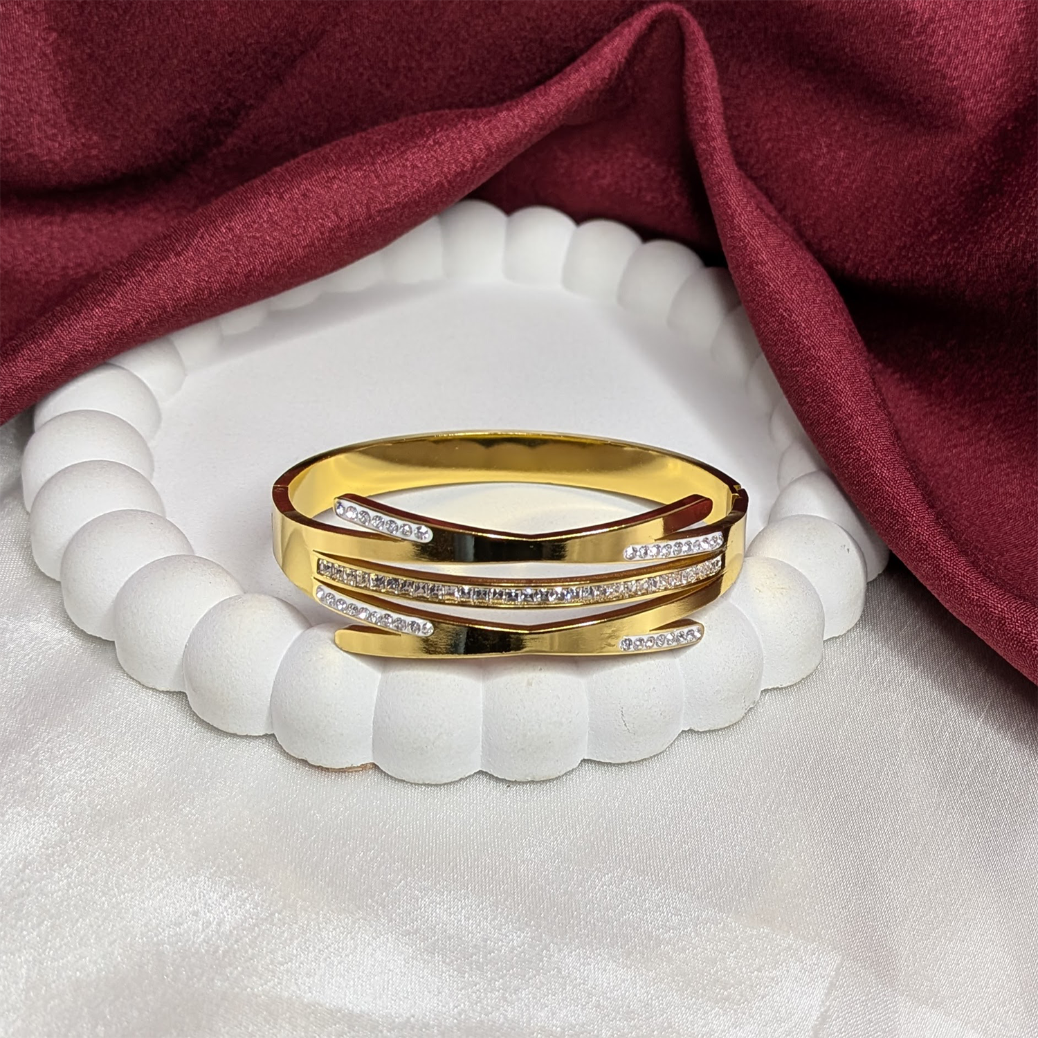 Stylish Crossover Highway Design AD Stone Bracelet for Girls & Women