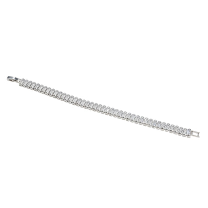 Silver-Tone Baguette Cut CZ Tennis Bracelet (Anti-Tarnish)