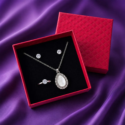 Silver-Tone Teardrop Crystal Rhinestone Jewelry Gift Set for Women