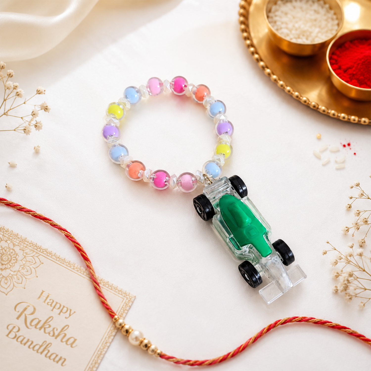 Cute Racing Car Charm Beaded Bracelet for Girls