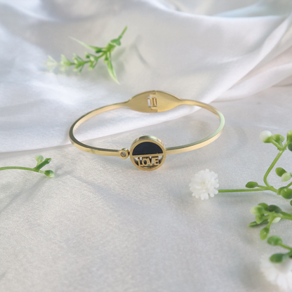 18K Gold Plated LOVE Engraved Black Enamel Bracelet (Anti-Tarnish)