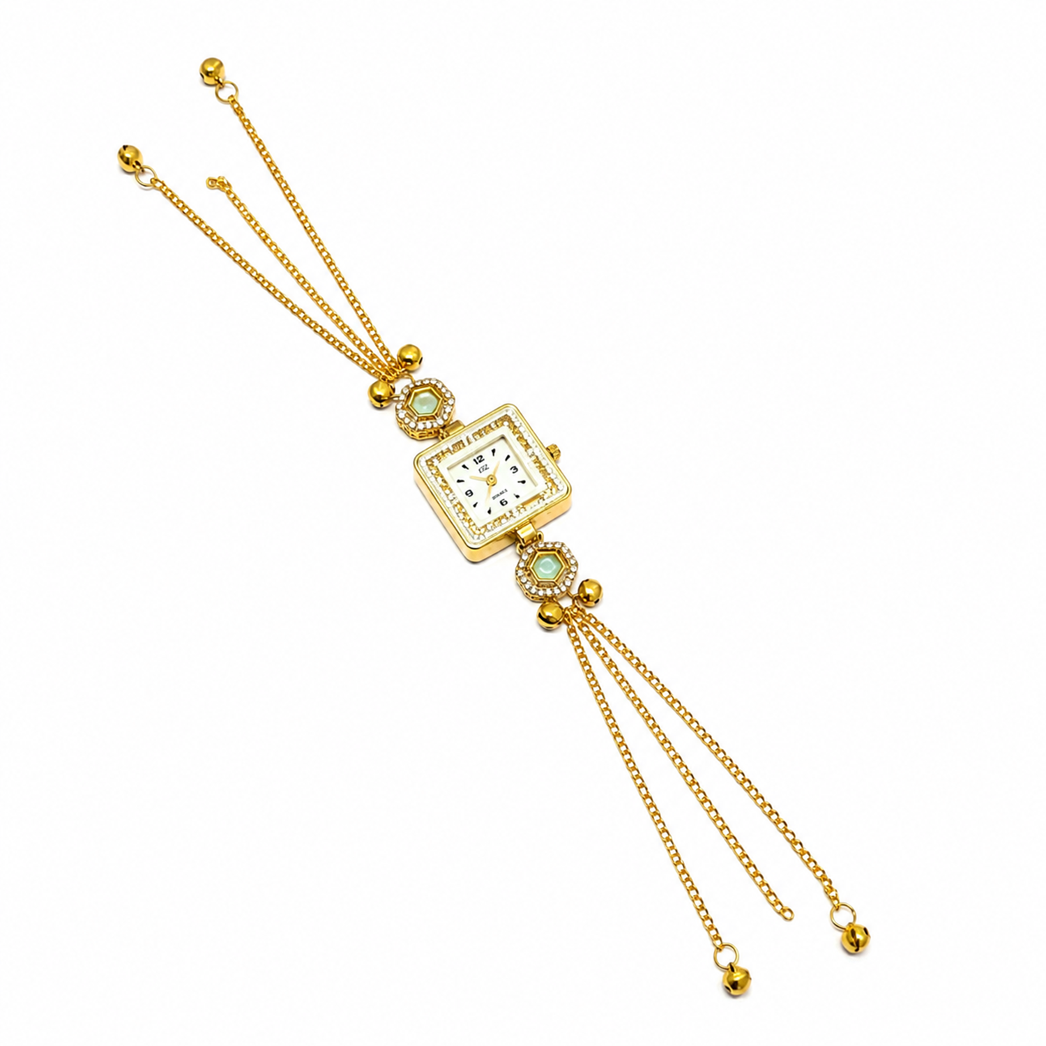 Gold Plated Square Dial Kashimiri Watch with CZ Stone Details