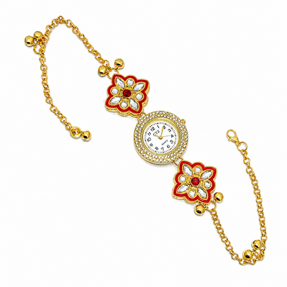 Floral Kundan Stone Kashmiri Watch for Women & Girls