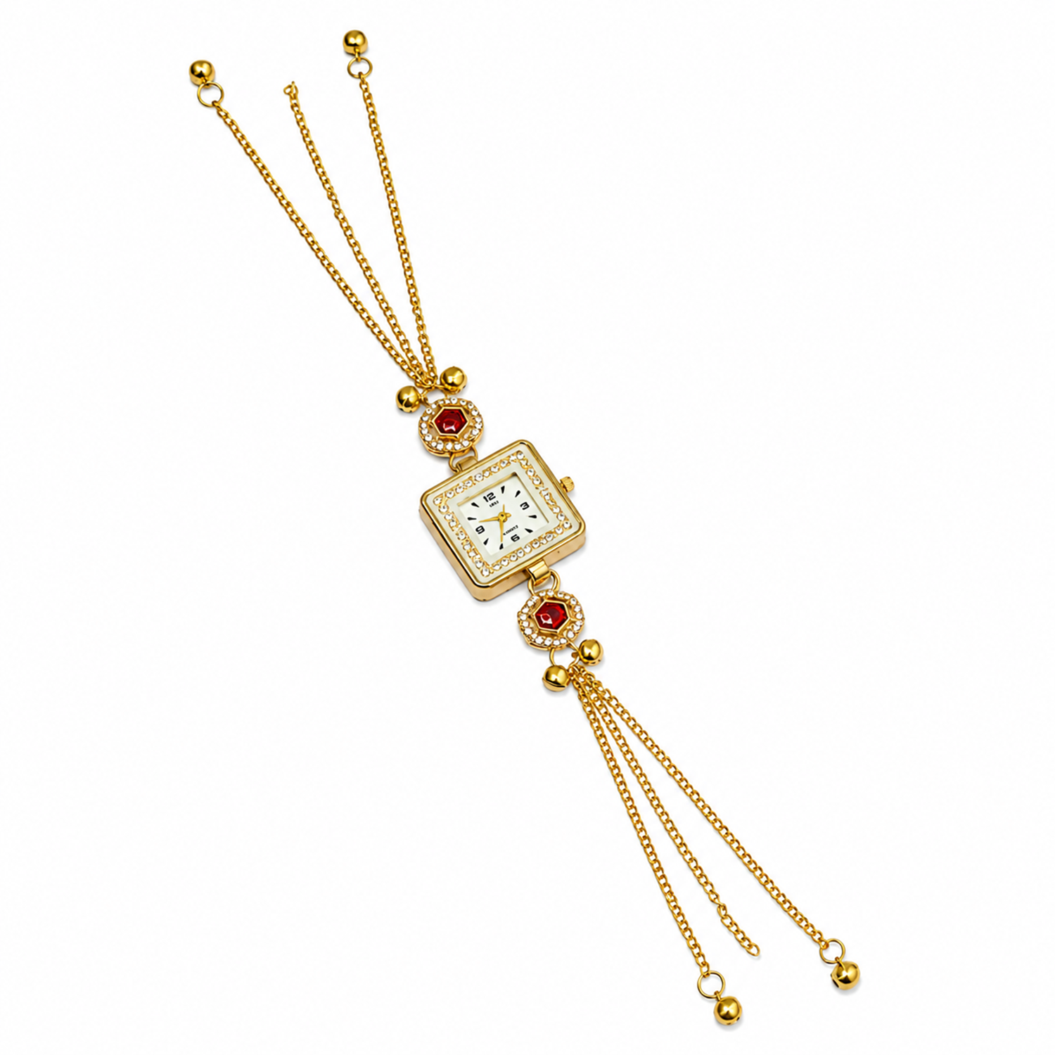 Gold Plated Square Dial Kashimiri Watch with CZ Stone Details