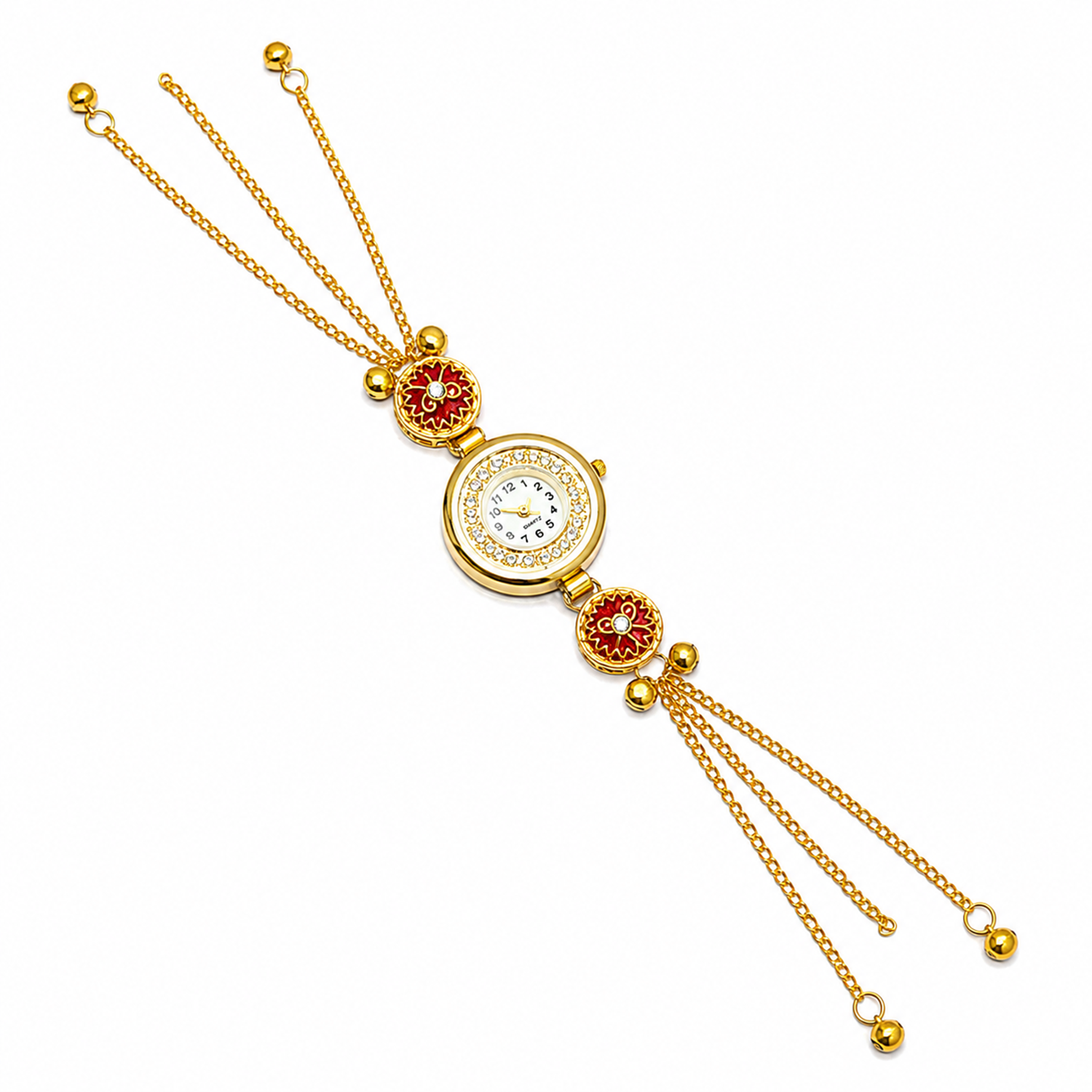 Women’s Gold-Tone Kashmiri Watch with Red Stone Design
