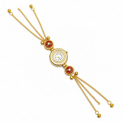 Women’s Gold-Tone Kashmiri Watch with Red Stone Design