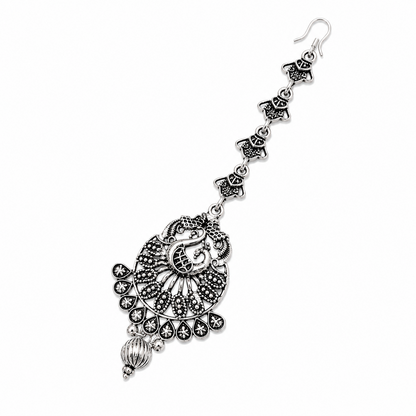 Oxidized Silver Intricate Peacock Maang Tikka for Girls & Women