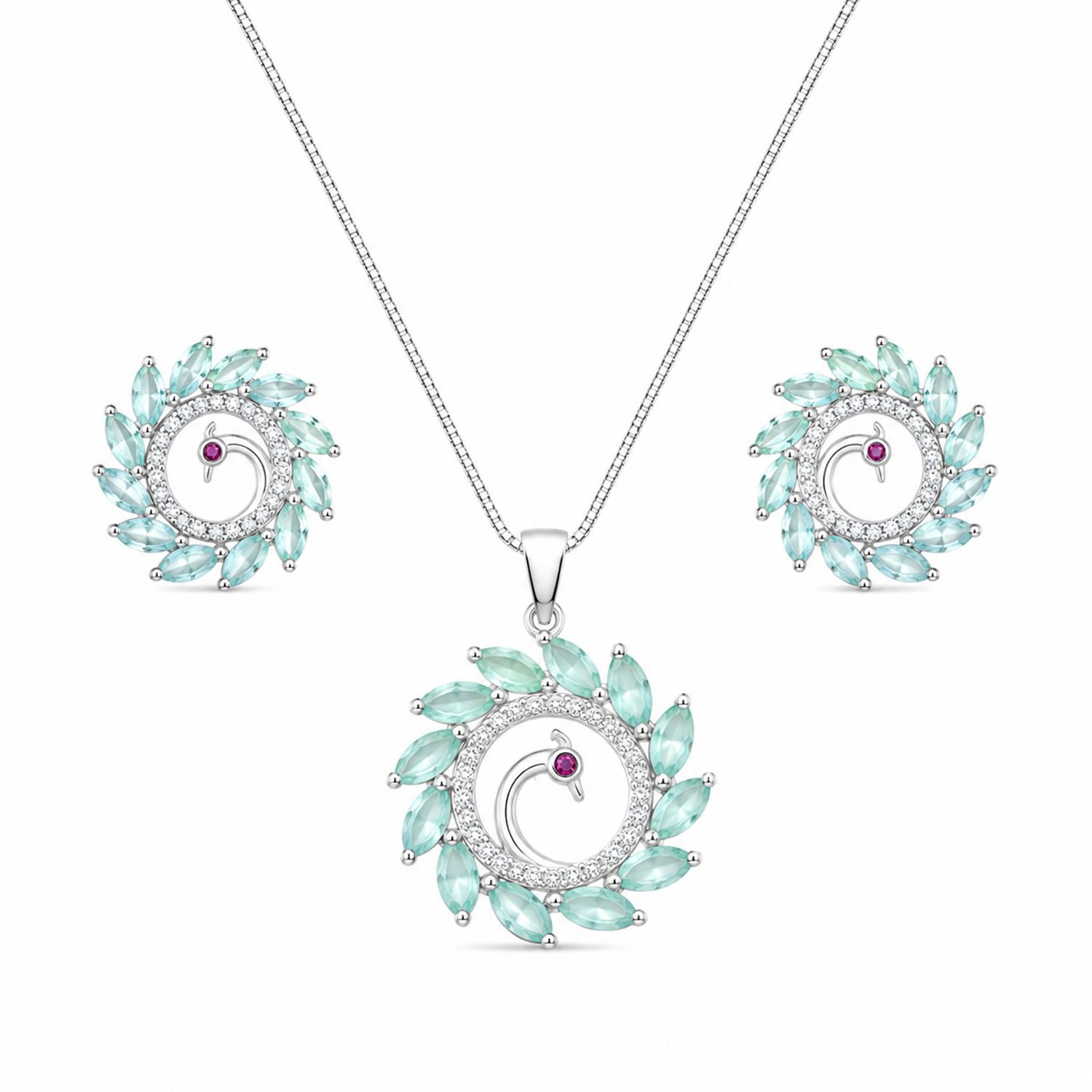 Round Western Peacock Design Pendant Set for Girls & Women's