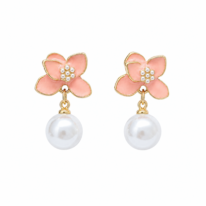 Stylish Vibrant Enamel Petals Pearl Drop Earrings For Girls & Women