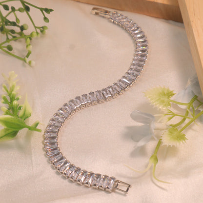 Silver-Tone Baguette Cut CZ Tennis Bracelet (Anti-Tarnish)