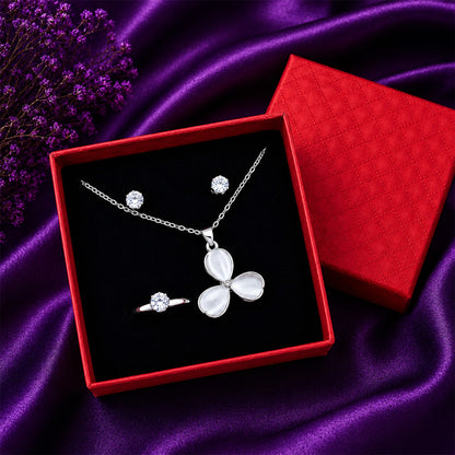 Silver-Tone Crystal-Style Matching Jewelry Set with Red Gift Box