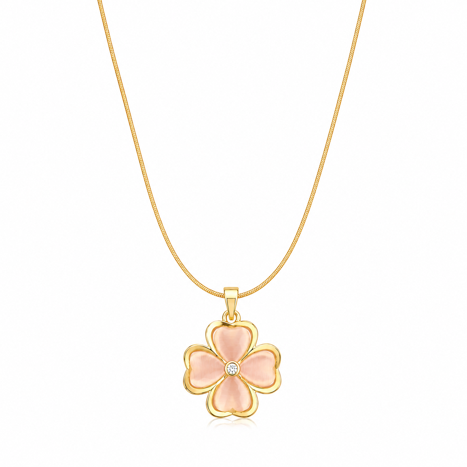 Lucky Four Leaf Floral Pink Stone Pendant for Girls & Women's
