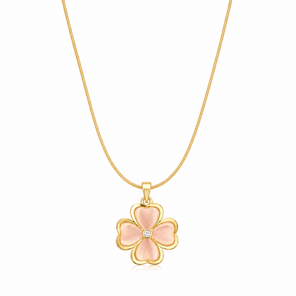 Lucky Four Leaf Floral Pink Stone Pendant for Girls & Women's