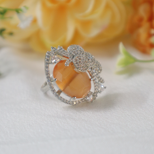 Silver Elegant Blossom American Diamond Ring