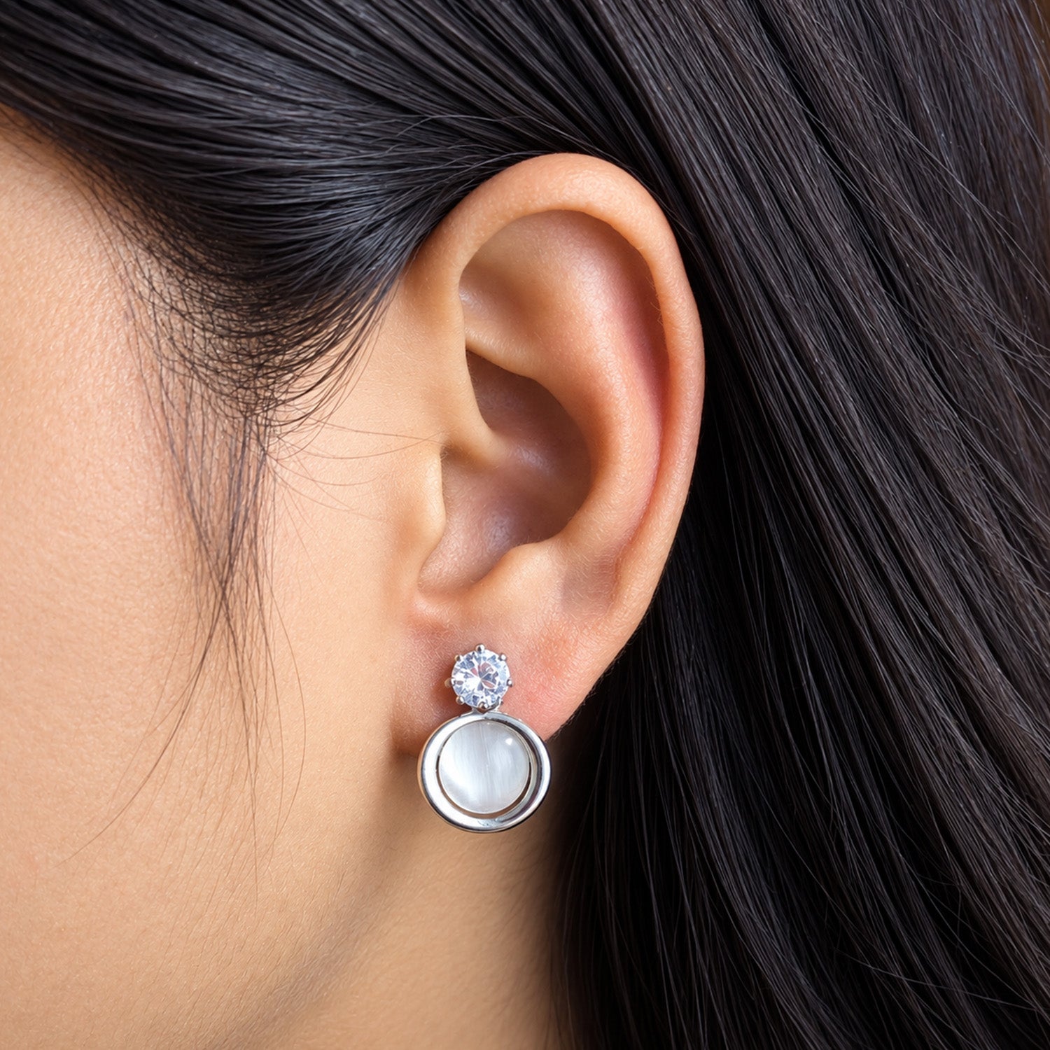 Round Opalescent Cat Eye Earrings for Girls & Women's