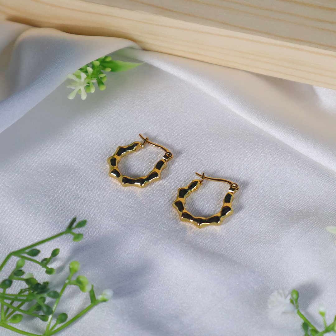 18K Gold Plated Carved Bamboo Hoop Earrings