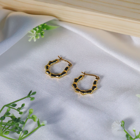 18K Gold Plated Carved Bamboo Hoop Earrings
