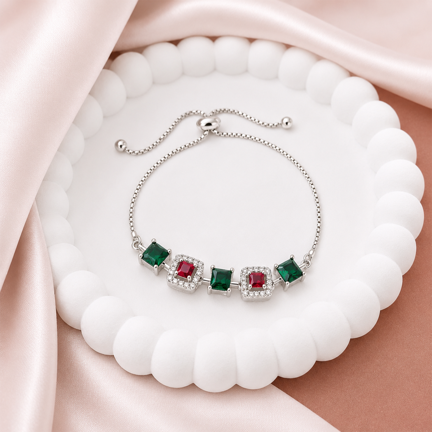 Square Cubic Zirconia Adjustable Chain Bracelet for Girls & Women's