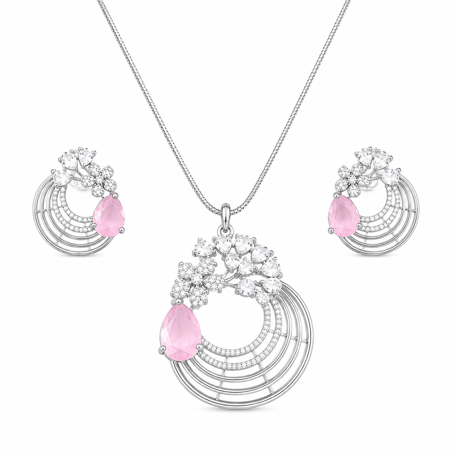 Distinctive Peacock Wings Teardrop Stone Pendant Set for Girls & Women's
