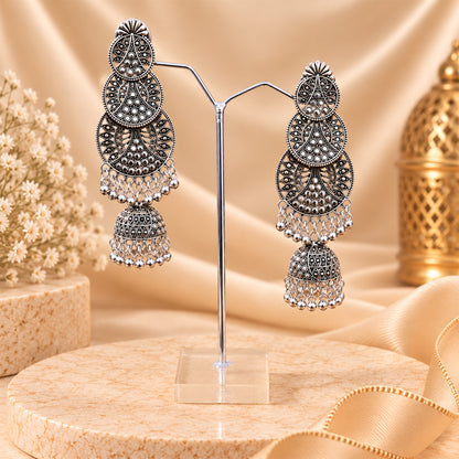 Oxidized Circular Filigree Patterns Earrings for Girls & Women's