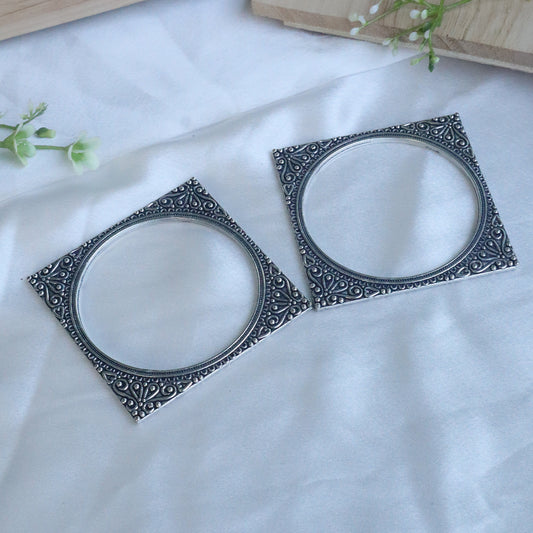 Handcrafted Oxidised Silver Square Bangle