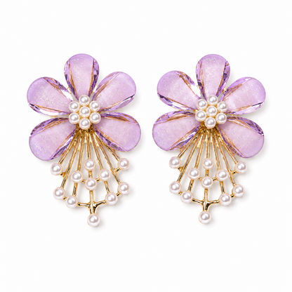 Flower Pearl Drop Earrings for Girls & Women