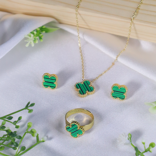 18K Gold Plated Floral-Inspired Clover Pendant Set (Anti Tarnish)