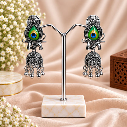 Peacock Feather Krishna Jhumka Earrings for Women & Girls