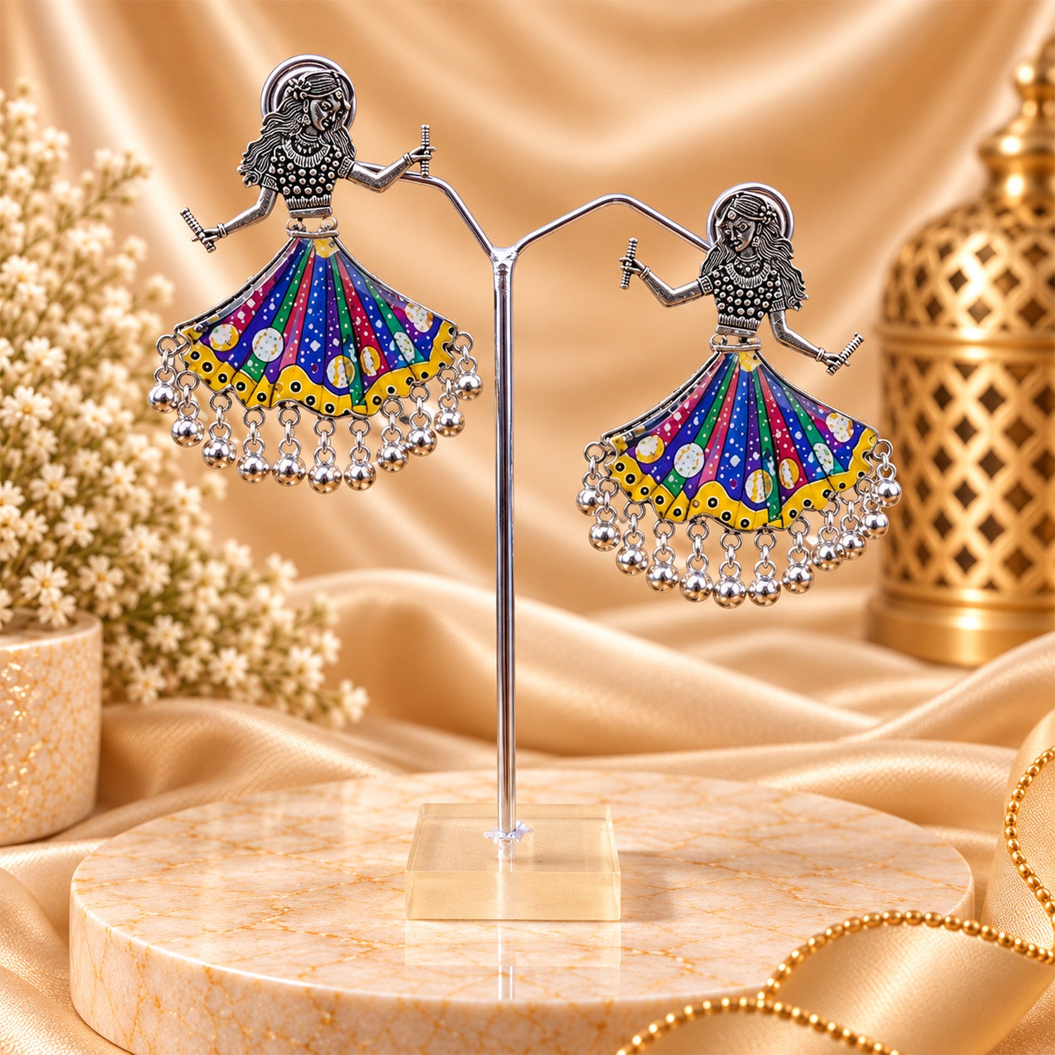 Oxidized Enamel Work Garba Dancer Earrings for Girls & Women's
