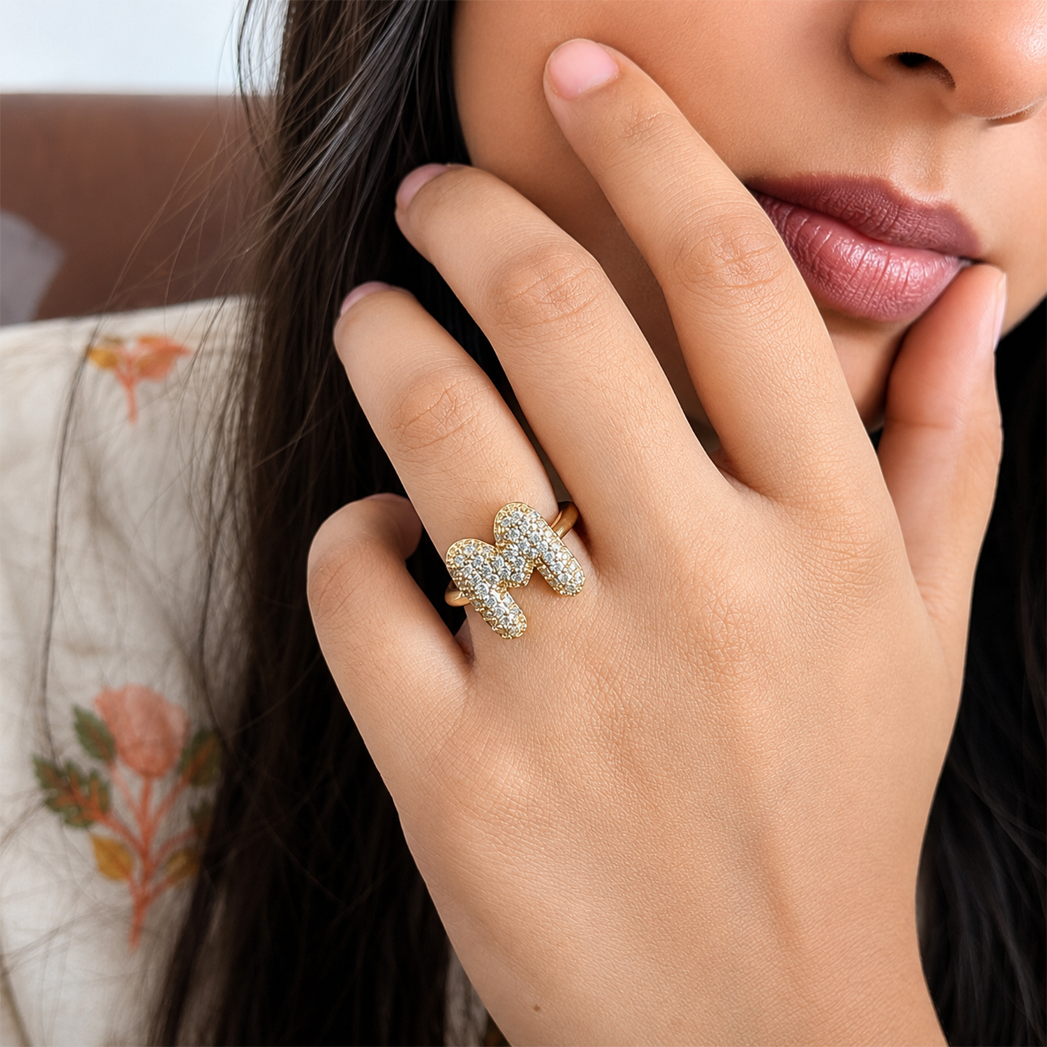 Sparkling Alphabet Letters CZ Stones Rings For Girls & Women's