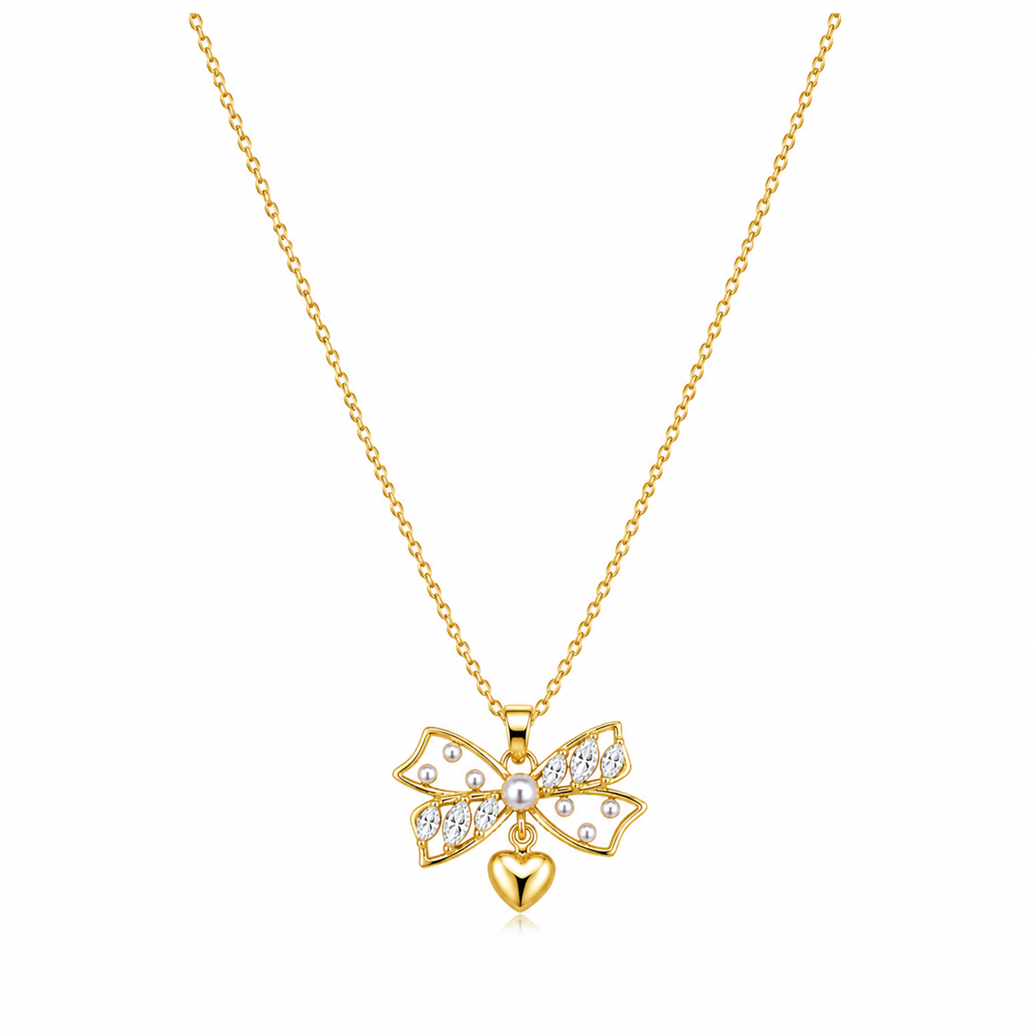 Dangling Heart Pearl Stone Bow Pendant for Girls & Women's