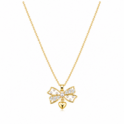 Dangling Heart Pearl Stone Bow Pendant for Girls & Women's