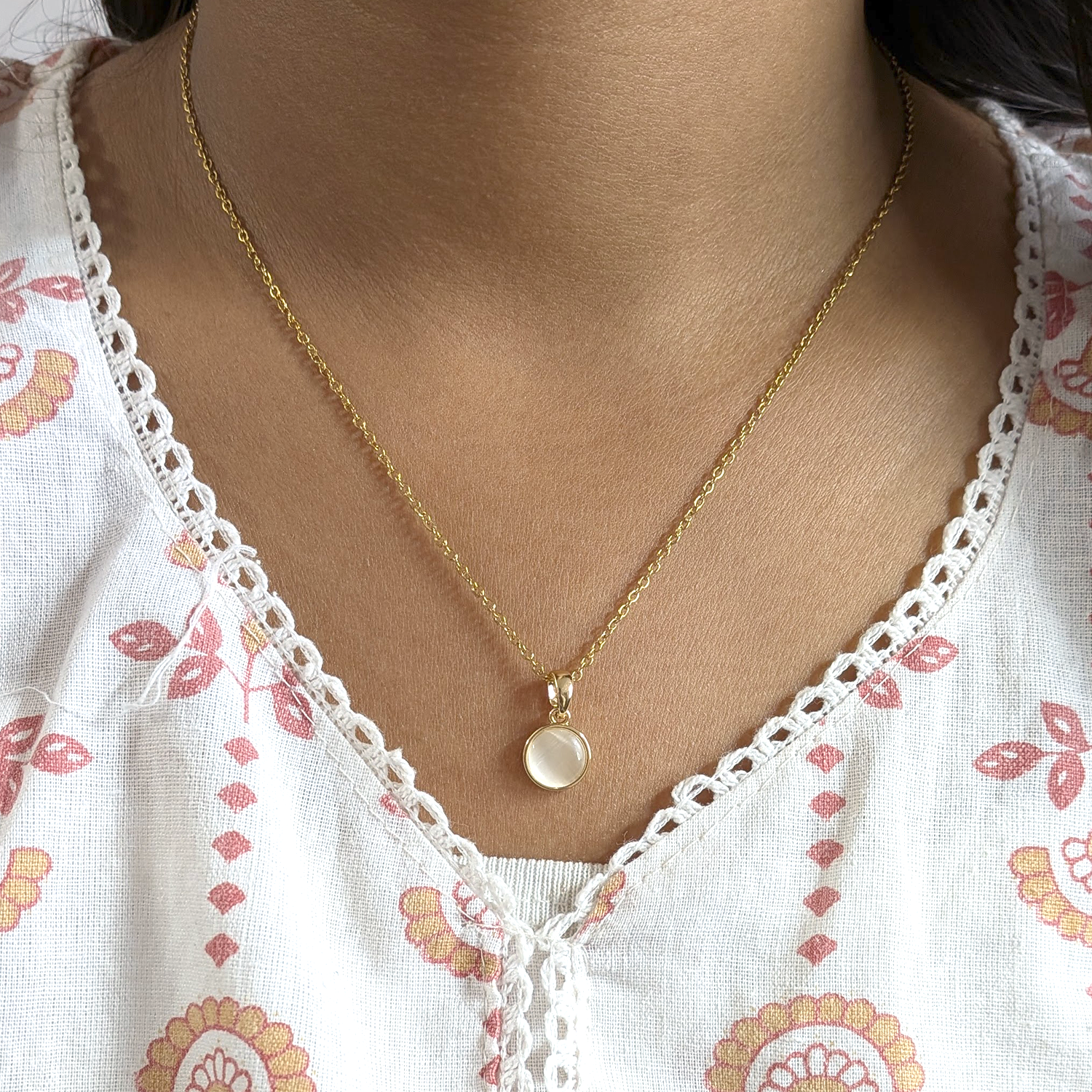 Gold Plated Moonstone Pendant Necklace for Women & Girls
