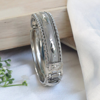 Oxidised Silver Engraved Kada (Openable)