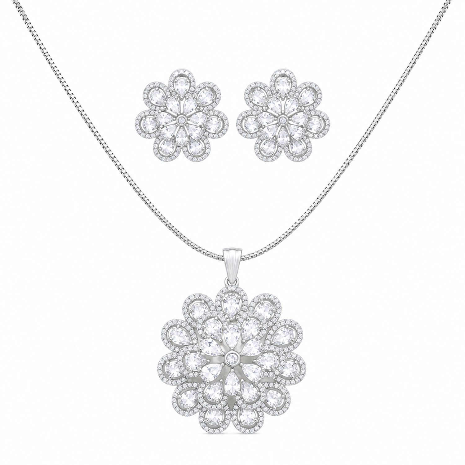 Twilight Blossom Rhodium Finish Pendant Set for Girls & Women's